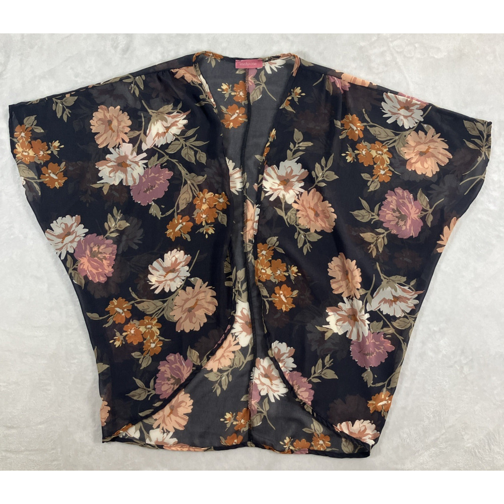 Lightweight Sheer Cardigan Floral Navy Blue Flowers Romantic Size Medium Cottage